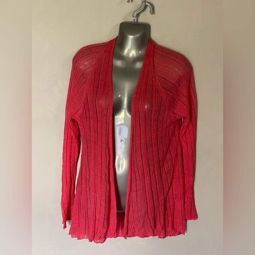 Eileen Fisher Open Weave Knit Flowy  Open Cardigan Linen Silk Blend Size Small